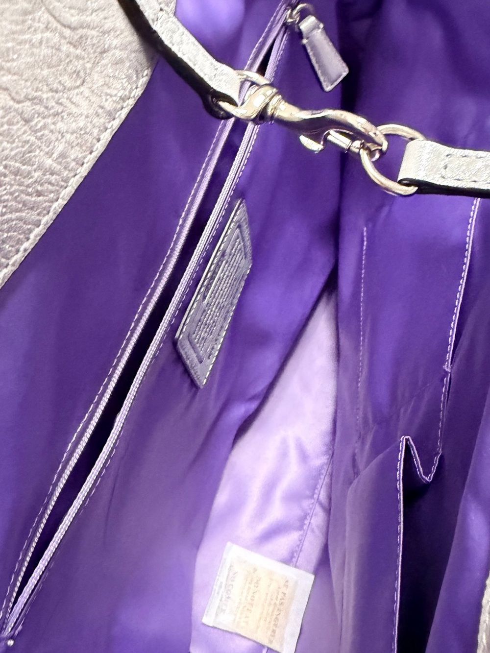Coach Y2K Silver Metallic Logo Tote with Yellow and Purple Signature Print - Picture 3 of 4